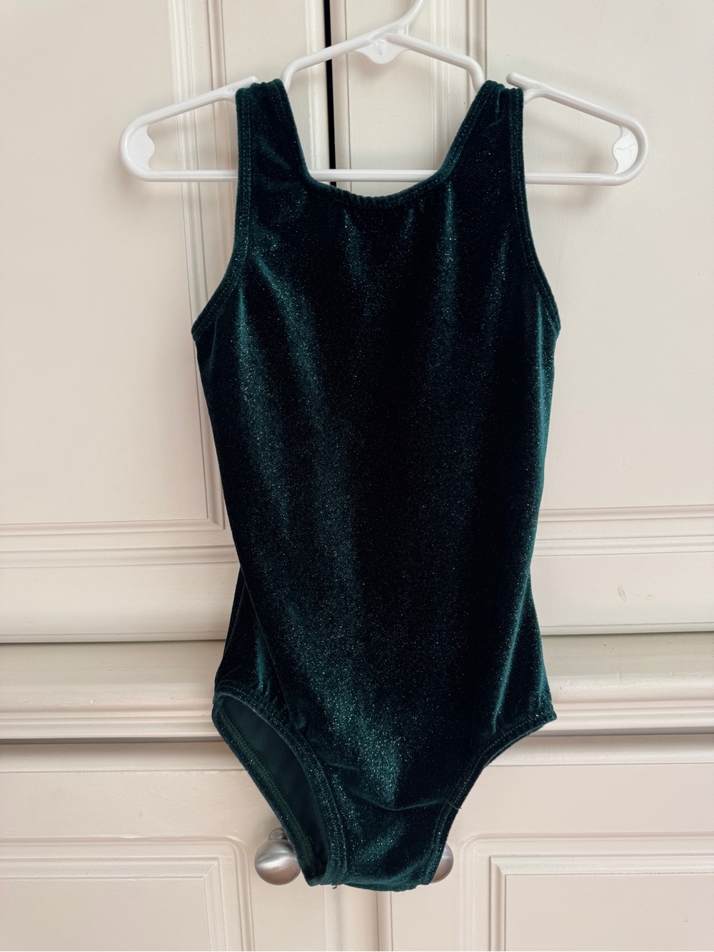 GK Velor / Velvet Leotard Emerald Green with Silver Sparkles - Child Small (CS)